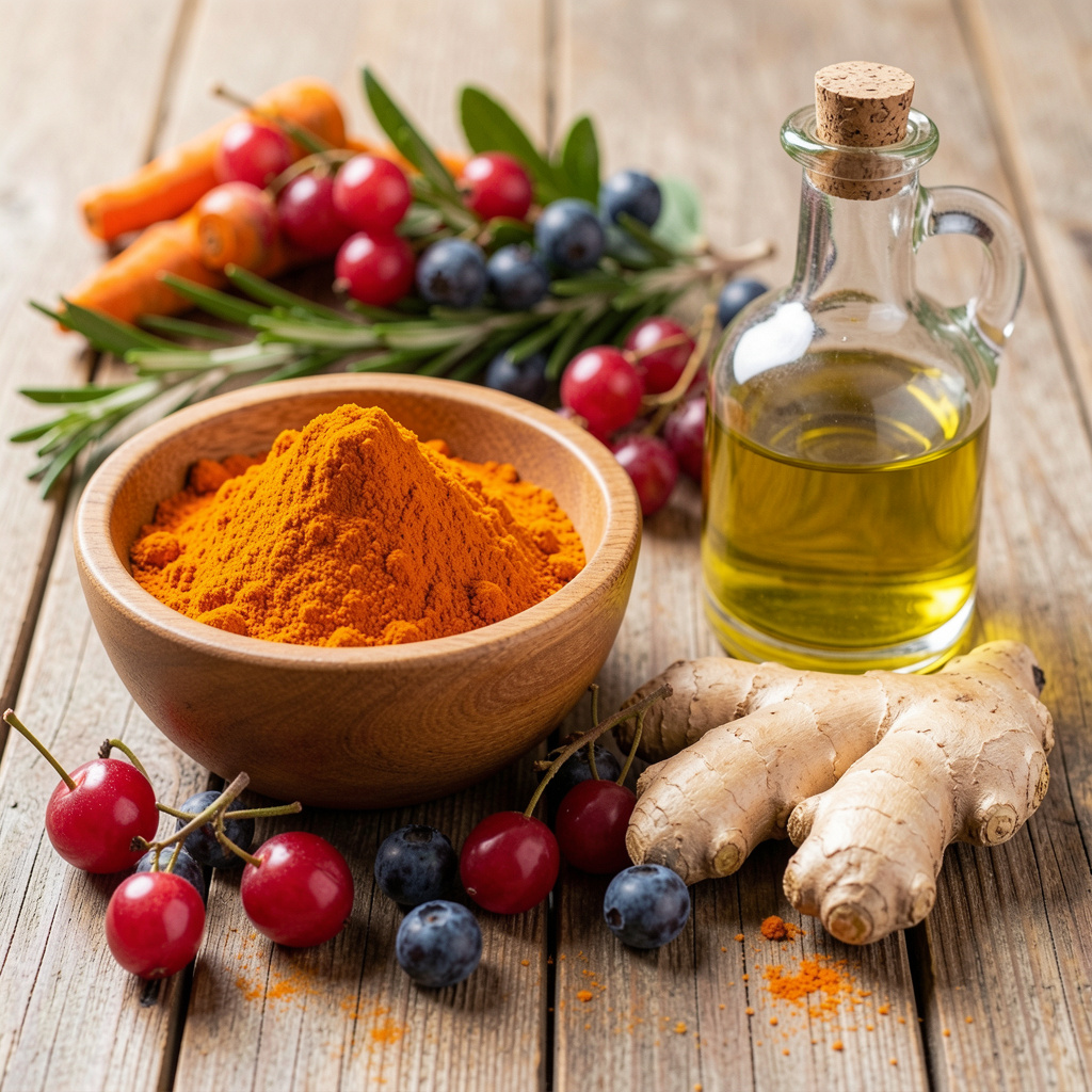 curcuma, zenzero, frutti rossi e olio EVO